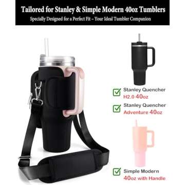 Carrier Bag with Phone Pocket & 2 Strap for Stanley 40 oz Tumbler with Handle & Fits Simple Modern 4...