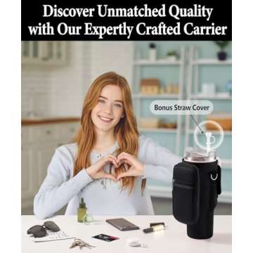 Carrier Bag with Phone Pocket & 2 Strap for Stanley 40 oz Tumbler with Handle & Fits Simple Modern 40oz - Water Bottle Accessories Sling Sleeve Holder for Stanley Cup with Shoulder & Hand Strap