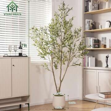 VIVATREES Olive Trees Artificial Indoor, 7FT Tall Faux Olive Tree with White Tall Planter, Artificia...