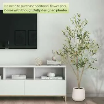 VIVATREES Olive Trees Artificial Indoor, 7FT Tall Faux Olive Tree with White Tall Planter, Artificial Plants with Natural Wood Trunk and Lifelike Fruits for Home Office Decor