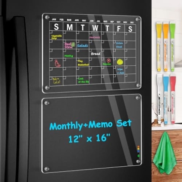 WALGLASS Acrylic Calendar for Fridge, Monthly Clear Acrylic Magnetic Dry Erase Board for Refrigerato...