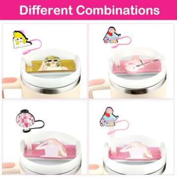 10 Pcs Stanley Cup Accessories Set, 4 Pcs Stanley Straw Covers(9-12mm)+3 Pcs Stanley Name Plate Lids for 40 oz +3 Pcs Stanley Charms for Handle Stanley Popular Singer Tumbler Decorations (Singer)