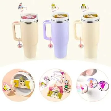 10 Pcs Stanley Cup Accessories Set, 4 Pcs Stanley Straw Covers(9-12mm)+3 Pcs Stanley Name Plate Lids for 40 oz +3 Pcs Stanley Charms for Handle Stanley Popular Singer Tumbler Decorations (Singer)