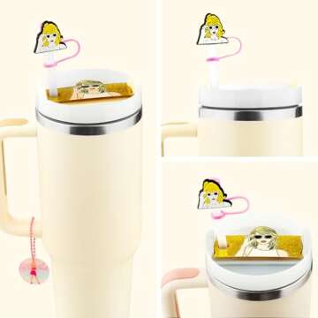 10 Pcs Stanley Cup Accessories Set, 4 Pcs Stanley Straw Covers(9-12mm)+3 Pcs Stanley Name Plate Lids for 40 oz +3 Pcs Stanley Charms for Handle Stanley Popular Singer Tumbler Decorations (Singer)