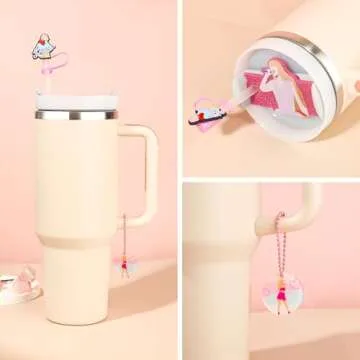 10 Pcs Stanley Cup Accessories Set, 4 Pcs Stanley Straw Covers(9-12mm)+3 Pcs Stanley Name Plate Lids for 40 oz +3 Pcs Stanley Charms for Handle Stanley Popular Singer Tumbler Decorations (Singer)