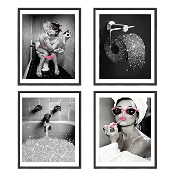 BEEKUSA Bathroom Decor Wall Art Prints Glam Glitter Bath Wall Decor Bathroom Artwork for Wall Modern...
