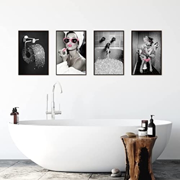 Beekusa Glam Bathroom Wall Art Set of 4 Prints