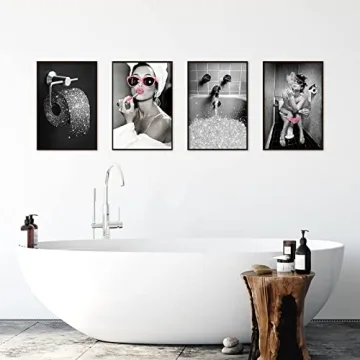 Beekusa Glam Bathroom Wall Art Set of 4 Prints