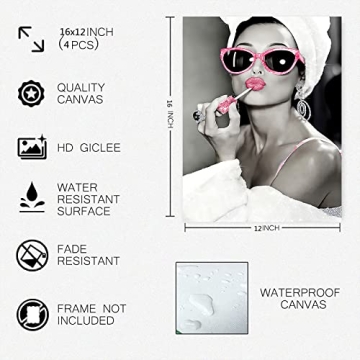 Beekusa Glam Bathroom Wall Art Set of 4 Prints