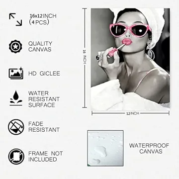 Beekusa Glam Bathroom Wall Art Set of 4 Prints