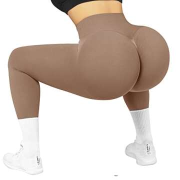 DOULAFASS Women Cross Waist Scrunch Butt Seamless Leggings Crossover Workout Yoga Pants (86_Coffee, Small)