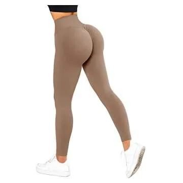 DOULAFASS Women Cross Waist Scrunch Butt Seamless Leggings Crossover Workout Yoga Pants (86_Coffee, Small)
