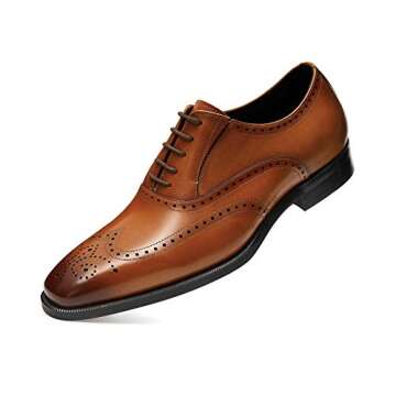FRASOICUS Men’s Dress Shoes with Genuine Leather in Classic Brogue Elastic Band Oxford Formal (Bro...