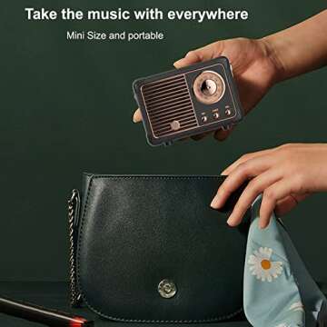 Dosmix Retro Bluetooth Speaker, Vintage Decor, Small Wireless Bluetooth Speaker, Cute Old Fashion Style for Kitchen Desk Bedroom Office Outdoor Accessories for Android/iOS Devices (Black)