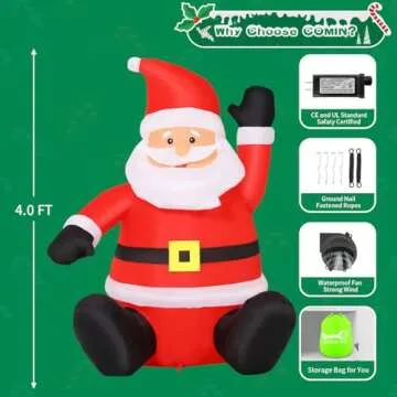 COMIN 4 FT Magical Christmas Inflatable Santa Decoration
