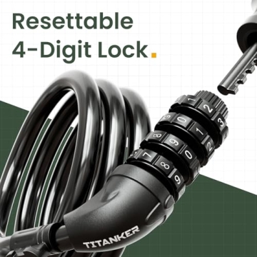 Titanker Bike Lock - Durable 4 Feet Cable with Resettable Lock