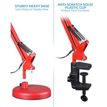 TORCHSTAR Metal Swing Arm Architect Desk Lamp with Clamp, Adjustable Gooseneck Table Lamp, Clip Desk...