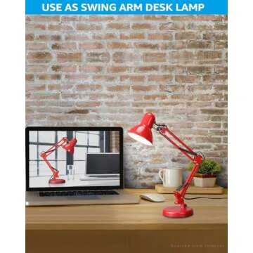 TORCHSTAR Metal Swing Arm Architect Desk Lamp with Clamp, Adjustable Gooseneck Table Lamp, Clip Desk Lights for Home Office, Work, Study, Reading, E26 Base, Multi-Joint, Red
