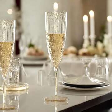 Oojami Gold Glitter Plastic Champagne Glasses 24 Pack
