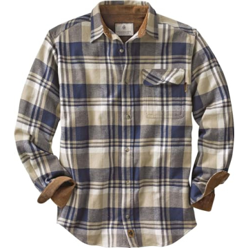 Legendary Whitetails Men's Buck Camp Flannel Shirt - Plaid Button Down, Corduroy Cuffs, Shale, Large