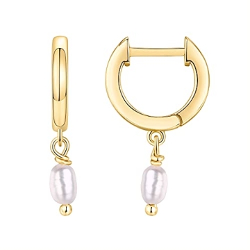 PAVOI 14K Gold Plated 925 Sterling Silver Post Huggie With Dangle | Small Gold Hinged Hoop Earrings ...