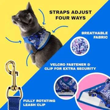 Travel Cat Harness and Leash Set - Adjustable Fit Mesh Cat Harness and Reflective Strap - Comfort Escape Proof Harness for Cats, Kitten for Outdoor Walking, Hiking (Small, Groovy)