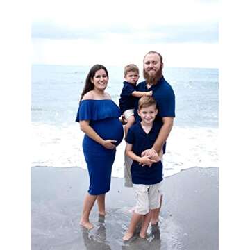 Jezero Women's Maternity Dress Off Shoulder Ruffle Sleeveless Bodycon Dress for Baby Shower Blue