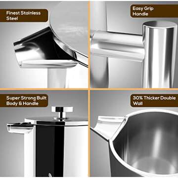 Utopia Kitchen Stainless Steel French Press Coffee Maker 32 Oz, French Press Tea Maker, Camping French Press Coffee Maker, Cold Brew Portable Travel Coffee Presses, Tea Press Gifts Silver