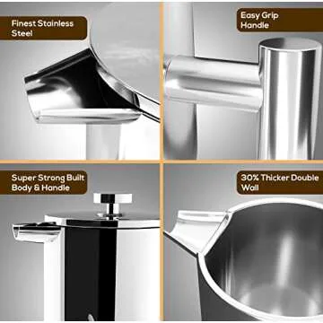 Utopia Kitchen Stainless Steel French Press Coffee Maker 32 Oz, French Press Tea Maker, Camping French Press Coffee Maker, Cold Brew Portable Travel Coffee Presses, Tea Press Gifts Silver