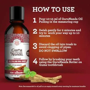 GuruNanda Ashwagandha Oil Pulling with Neem, & Pure Essential Oils Travel Size (3 Fl Oz) - Ayurveda-Inspired Formula for Daily Oral Care - Alcohol & Fluoride Free