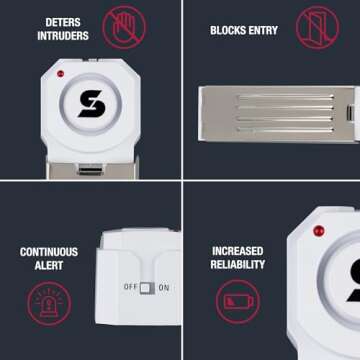 SABRE 120 dB Wedge Door Stop Security Alarm, Extremely Loud Wireless Alarm Siren Audible Up to 1,500...