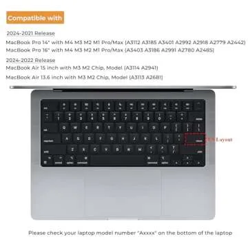 EooCoo Premium Keyboard Cover Skin Ultra Thin Protector Compatible with 2025-2021 MacBook Pro 14" 16" M4 M3 M2 M1 Pro Max Chip, MacBook Air 15" 13.6" M3 M2 Chip, Clear