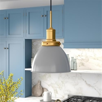 Madison 12" Pendant Light with Matte Gray and Brass Finish