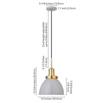 Madison 12" Pendant Light with Matte Gray and Brass Finish