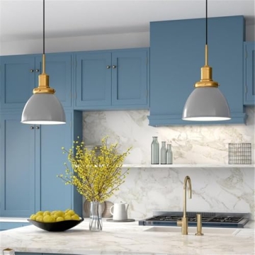 Madison 12" Pendant Light with Matte Gray and Brass Finish