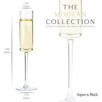Aspen & Birch Champagne Flutes Set of 4 - Elegant Hand Blown Crystal Glasses