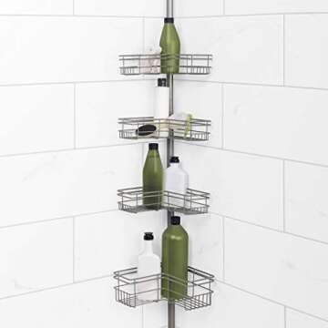 Zenna Home Shower Tension Pole Caddy - Adjustable Satin Nickel Design