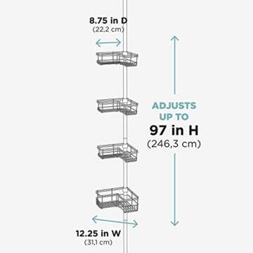 Zenna Home Shower Tension Pole Caddy - Rust Resistant Finish