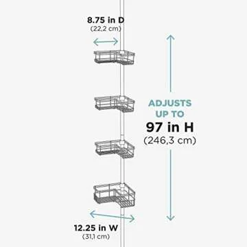 Zenna Home Shower Tension Pole Caddy - Rust Resistant Finish