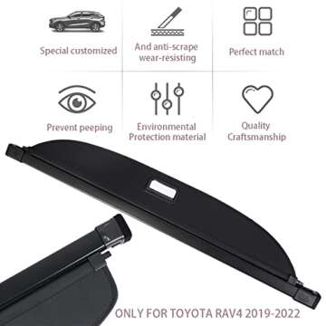 Viwinka RAV4 Cargo Cover Compatible with 2019 2020 2021 2022 Toyota Rav4 Accessories Retractable Trunk Security Cover Shielding Shade (Black/Canvas)