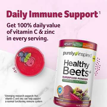 Purely Inspired Healthy Beets Superfood Powder, Unflavored - Super Beet Root Powder with Red Spinach Extract, Vitamin C & Zinc for Immune Support - Supports Nitric Oxide Production for Men & Women