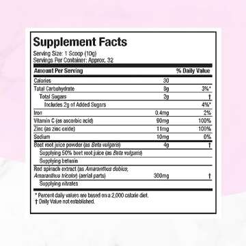 Purely Inspired Healthy Beets Superfood Powder, Unflavored - Super Beet Root Powder with Red Spinach Extract, Vitamin C & Zinc for Immune Support - Supports Nitric Oxide Production for Men & Women
