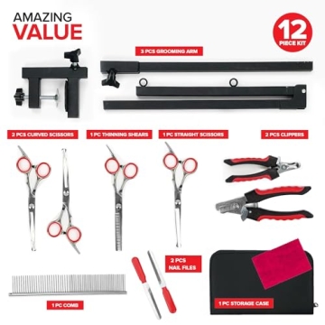 12-Piece Dog Grooming Kit with Adjustable Arm for Home