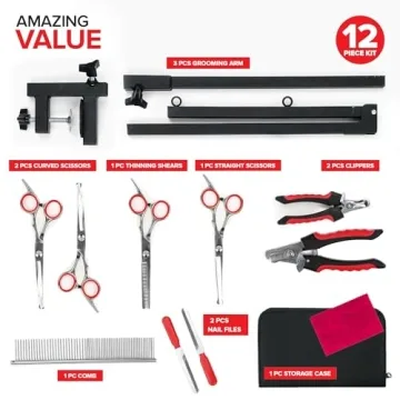12-Piece Dog Grooming Kit with Adjustable Arm for Home