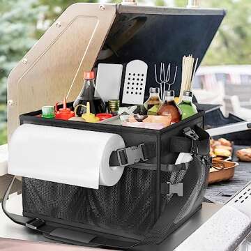 FANGSUN Grill Caddy, BBQ Caddy with Paper Towel Holder, Picnic Griddle Caddy for Outdoor Camping, Ba...