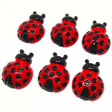 Qingxi Charm 20pcs Ladybug Ladybird Resin Flatback Buttons for Hairband Making Phonecover Album DIY ...