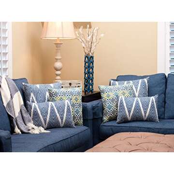 Pillow Perfect Bali Rectangular Throw Pillow, Navy,Blue White