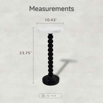 COZAYH Pedestal Small End Table, Contemporary Side Table with Black Base and White Top