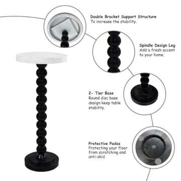 COZAYH Pedestal Small End Table, Contemporary Side Table with Black Base and White Top