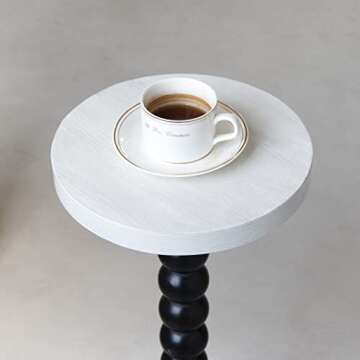 COZAYH Pedestal Small End Table, Contemporary Side Table with Black Base and White Top
